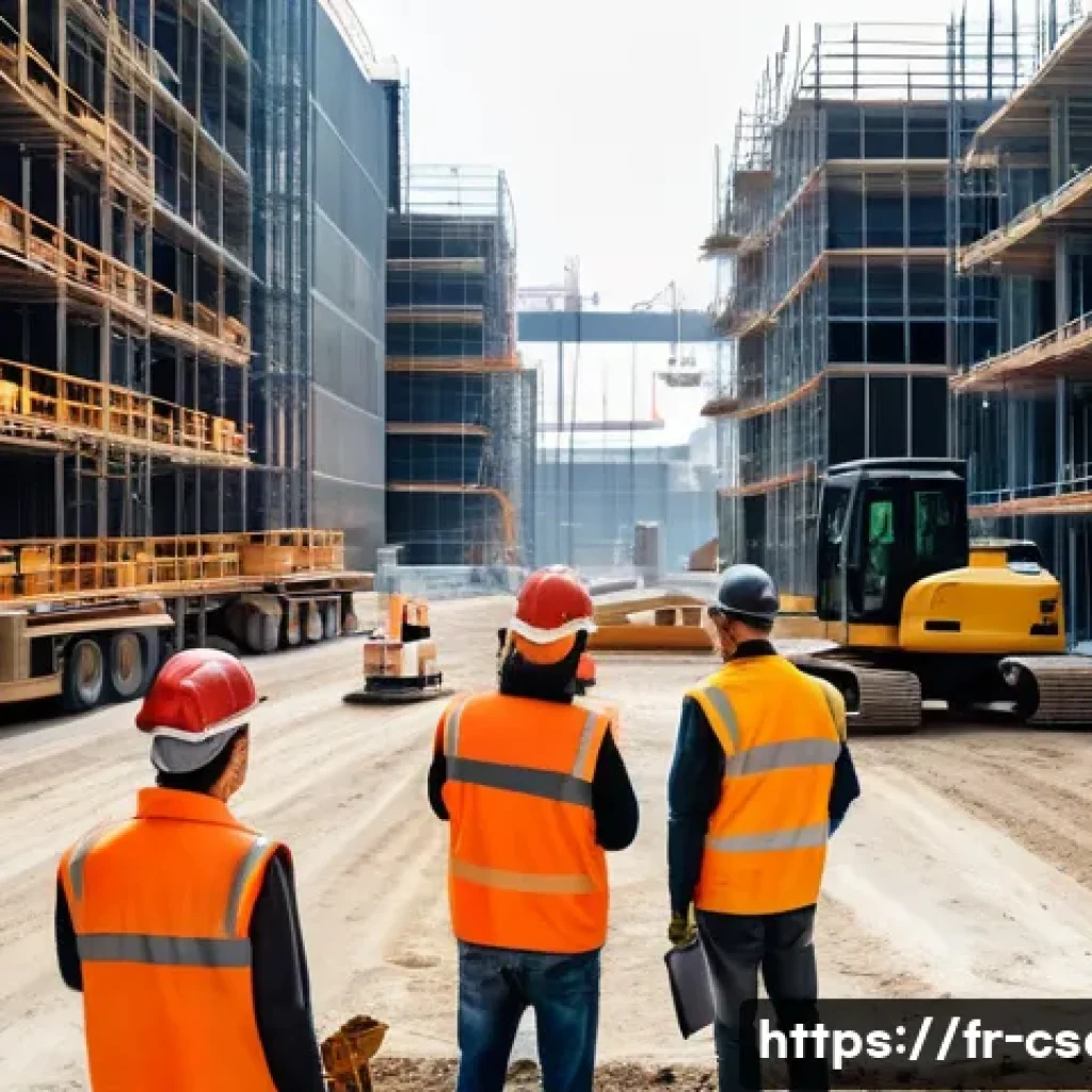 건설안전기사 과목별 공부 전략 - **Prompt:** A bustling and well-organized construction site in a French city. Diverse construction w...